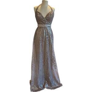 NEW ANGELINA FACCENDA women's sequined gown in taupe